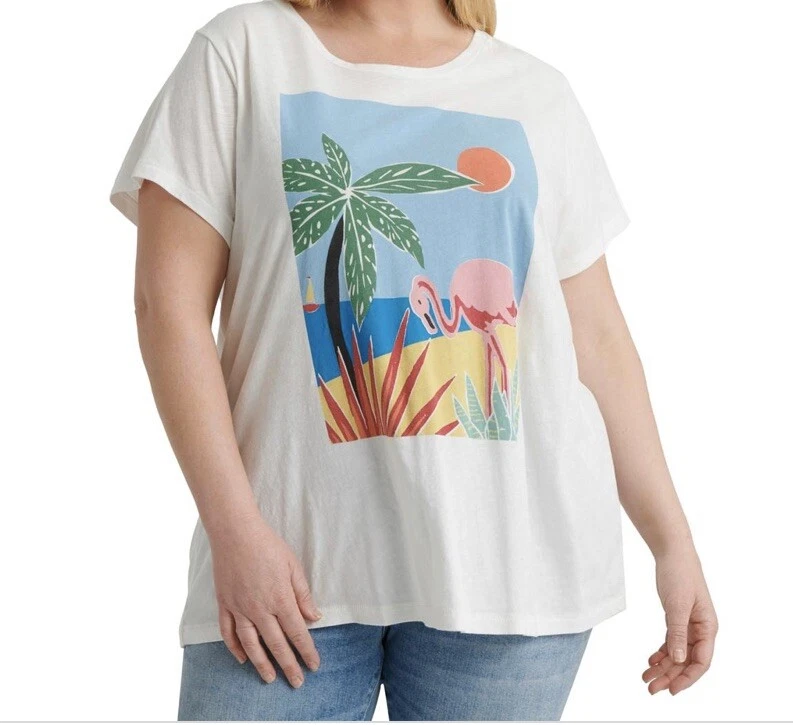 $39.50 Women's Lucky Brand tee Plus 3x tropical t shirt cotton L2