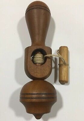 Antique Wood Pull Handle Spinning Toy Top Game Antique Wood Pull Handle Spinning Toy Top Game