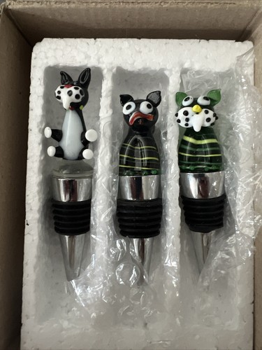 3 Stück Glas Katze Weinflaschenverschluss - dekorativ, bunt, Unikat - NEU!