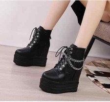 Stivali Anfibi Donna Platform Zeppa 13 Cm Pelle Sintetica Comodi Lacci 31068