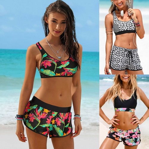 фWomen Tankini Bikini Set with Boy Shorts Swimsuit Swimwear Swimming Costume - Picture 12 of 27