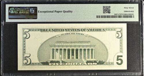 1999 $5 Federal Reserve Note Fr-1987-J* Kansas City PMG67 Superb Gem PPQ - Picture 2 of 2