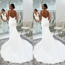 Bohemian Mermaid Satin Wedding Dresses with Court Train Straps Bridal Gowns