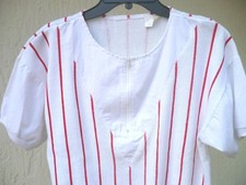 VTG M L LIGHTWEIGHT NAUTICAL RED STRIPE OPEN WEAVE KNIT BLOUSE SHIRT TOP WOMEN