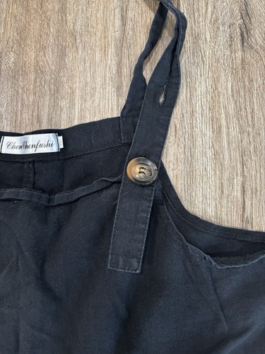Black Bib Overalls Crop Linen Jumpsuit Size Girls X-Large (16-18) Women’s Small - Picture 8 of 18