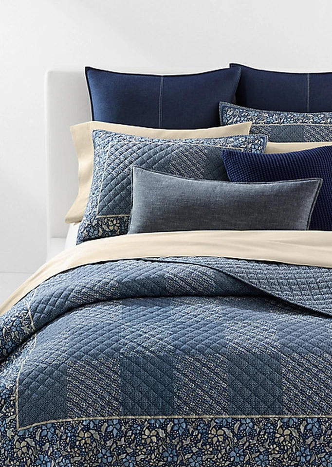 Ralph Lauren Penwood Indigo 多拼布被子 Twin 70"x 90" MSRP 180 美元 — 第 4/4 张图片