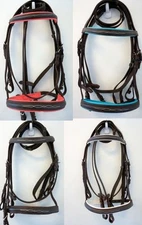 FANCY Stitch NB BB English Bridle Reins FULL /COB BROWN Padded Teal Pink White
