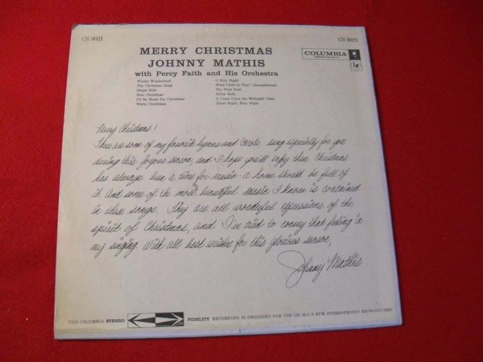 JOHNNY MATHIS HOLIDAY COLUMBIA LP "MERRY CHRISTMAS" ON CLASSIC VINTAGE VINYL! - Image 4 of 4