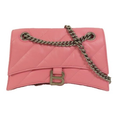 BALENCIAGA SHW Crush Small Chain Shoulder Bag Calfskin Leather Pink