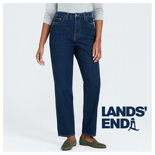 Lands End High Rise Straight Jeans Womens Sz 10 Dark Wash Blue Denim Classic