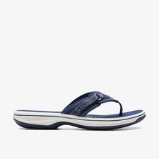 Clarks Womens Brinkley Sea Navy Synthetic Flat Sandals,Flip Flops Synthetic