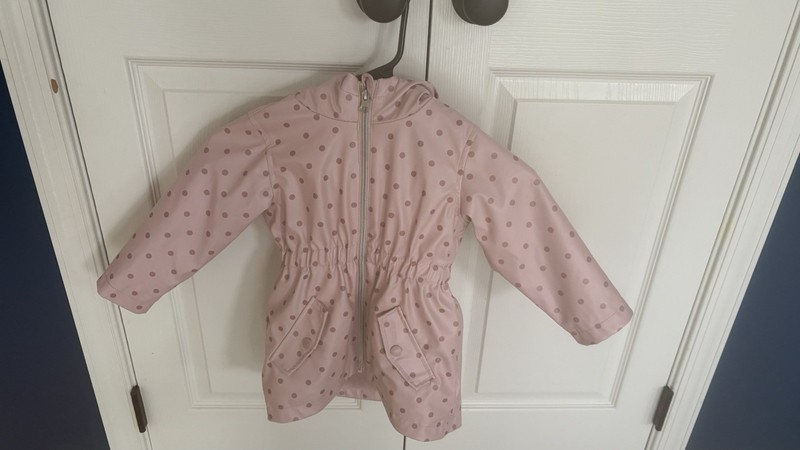 C&C California jacket girls Rain Jacket Pink  Polka Dot Hooded 2T Faux Fur Lined