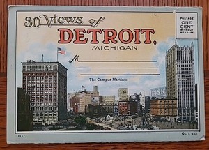 Vintage 1920s Detroit Michigan 30 Views Souvenir Folding Mailer Postcard Booklet