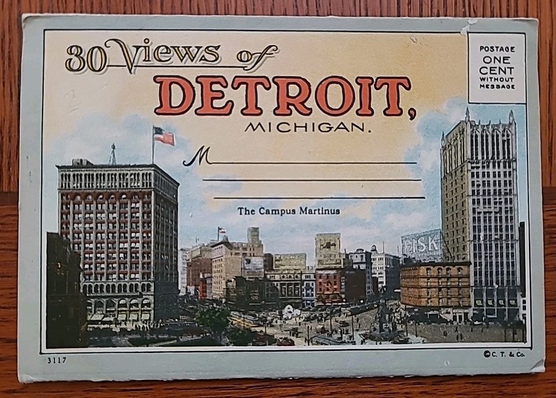 Vintage 1920s Detroit Michigan 30 Views Souvenir Folding Mailer Postcard Booklet