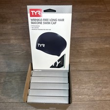 6 TYR Adult Long Hair Silicone Swim Cap Black LCSL Wrinkle-Free Competition NIB