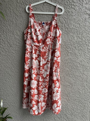 Old Navy Womens Linen Blend Midi Dress Blood Orange Floral Size XL NEW