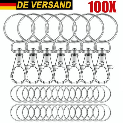 100x Schlüsselringe Karabinerhaken Klein Schlüsselanhänger Drehgelenk Key Rings