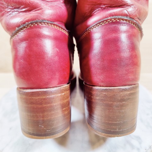 Vtg 70s Frye Campus Tall Boots Women 8.5 B Red Oxeblood Square Toe BLACK LABEL - Picture 10 of 15