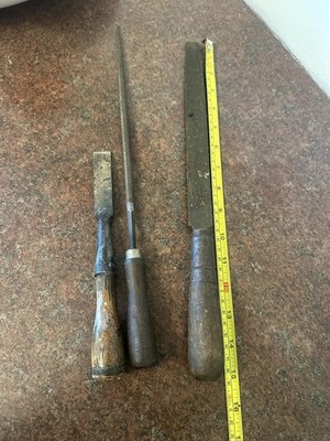 Vtg. Files and Chisel Tools Wood Handle Lot Of 3