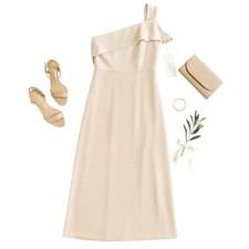 Hayley Paige Occasions W914 One-Shoulder Bridesmaid Dress Size 22 Cashmere NWT