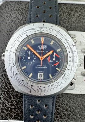 Heuer Calculator Blue Dial Chronograph Date 110.633 Vintage Retro Automatic
