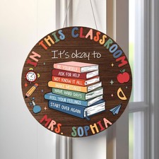Personalized Teacher Door Sign, In This Classroom Wooden Back to School Gift