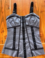 Black Orchid Gray Corset Top with Black Lace Accents Cotton Size S