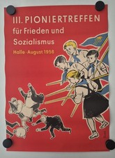 Plakat Erhart Bauch Halle Pioniertreffen Rakete Adenauer 1958 Original DDR A2