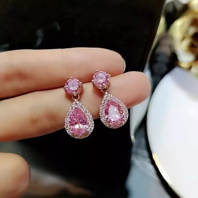 Pear Cut Lab Created Ruby Diamond Purpose & Love Earring 14K White Gold Finish