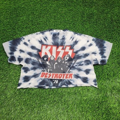 KISS Crop-Top Shirt Womens XL 22x19 Destroyer Spiral Tie-Dye
