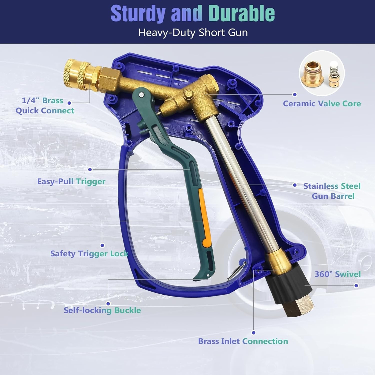 High Pressure Washer Gun with Swivel 3/8" Quick Connect and M22 14mm / 15mm Fitt