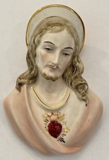 Vintage Italy Ceramic Sacred Heart Jesus Wall Plaque 5.25  Catholic Religious