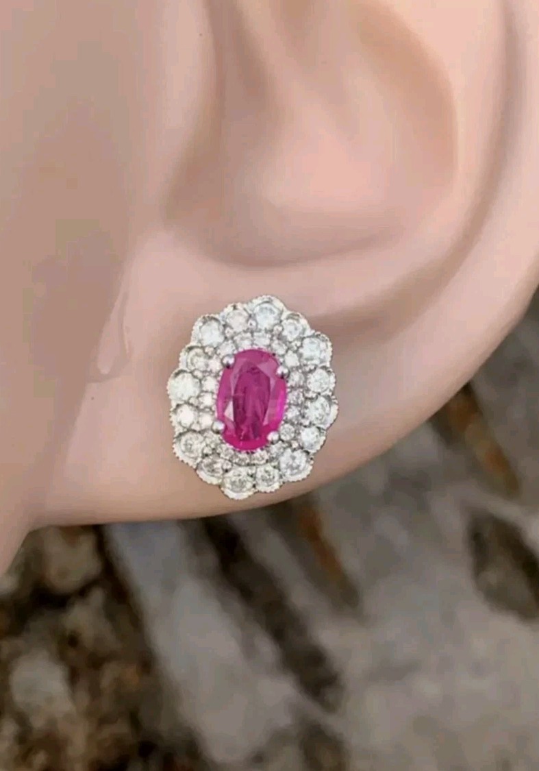 Ruby Diamond Earrings. Ruby Cluster. Diamond Clus… - image 6