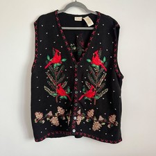 Vintage Bobbie Brooks Christmas Sweater Vest Embroidered Cardinals Holiday 2X