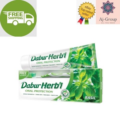 1 Pack X Dabur Herbal Natural Oral Protection Basil Toothpaste FREE Toothbrush