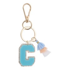 Initial Letter Keychain Cute Alphabet Letter-C Charm with Tassel Light Blue