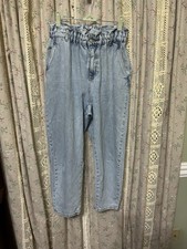 Zara High Rise Paperbag Jeans Women s 6 Baggy Barrel Leg Medium Wash