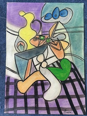 pablo picasso drawing and painting on old paper signed stamped vintage