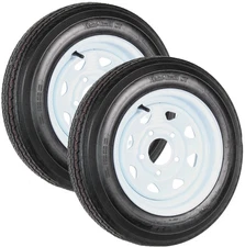 2-Pk Trailer Tire Rim Assembly 4.80-12 480-12 12" 5 Lug 4.5" Center White Spoke