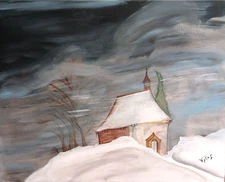 Winter Storm Landscape Original Acrylic Painting Canvas Signed Vytas 20x16 in