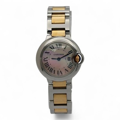 Cartier Ballon Bleu 28mm 18K Gold Steel MOP Dial Quartz Ladies Watch 3009