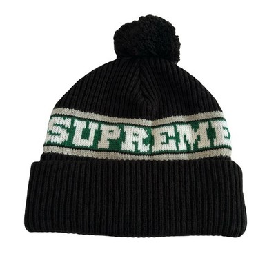 Men's Supreme Big Stripe Logo Beanie Black fW24 Black/Green NEW | eBay