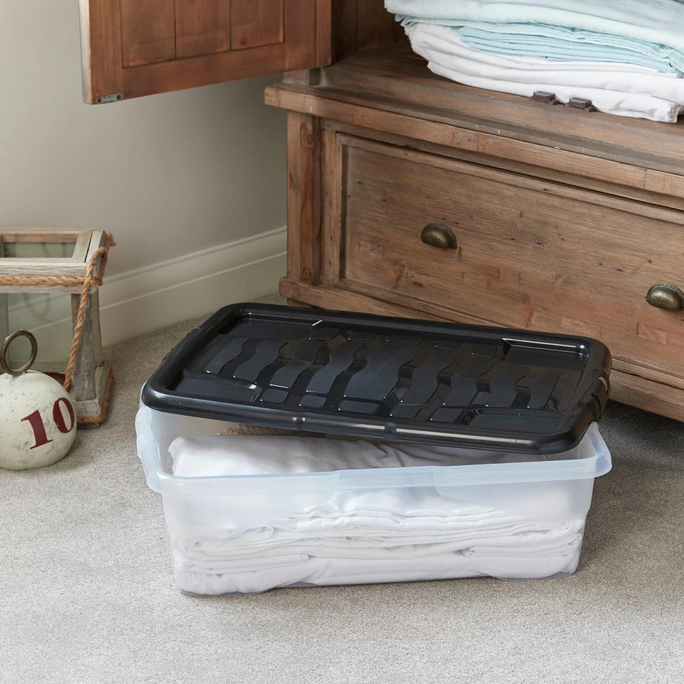 Strata Curve 30L Clear Plastic Storage Box and Lid Underbed Stackable 60x40x17cm - Image 2 of 4