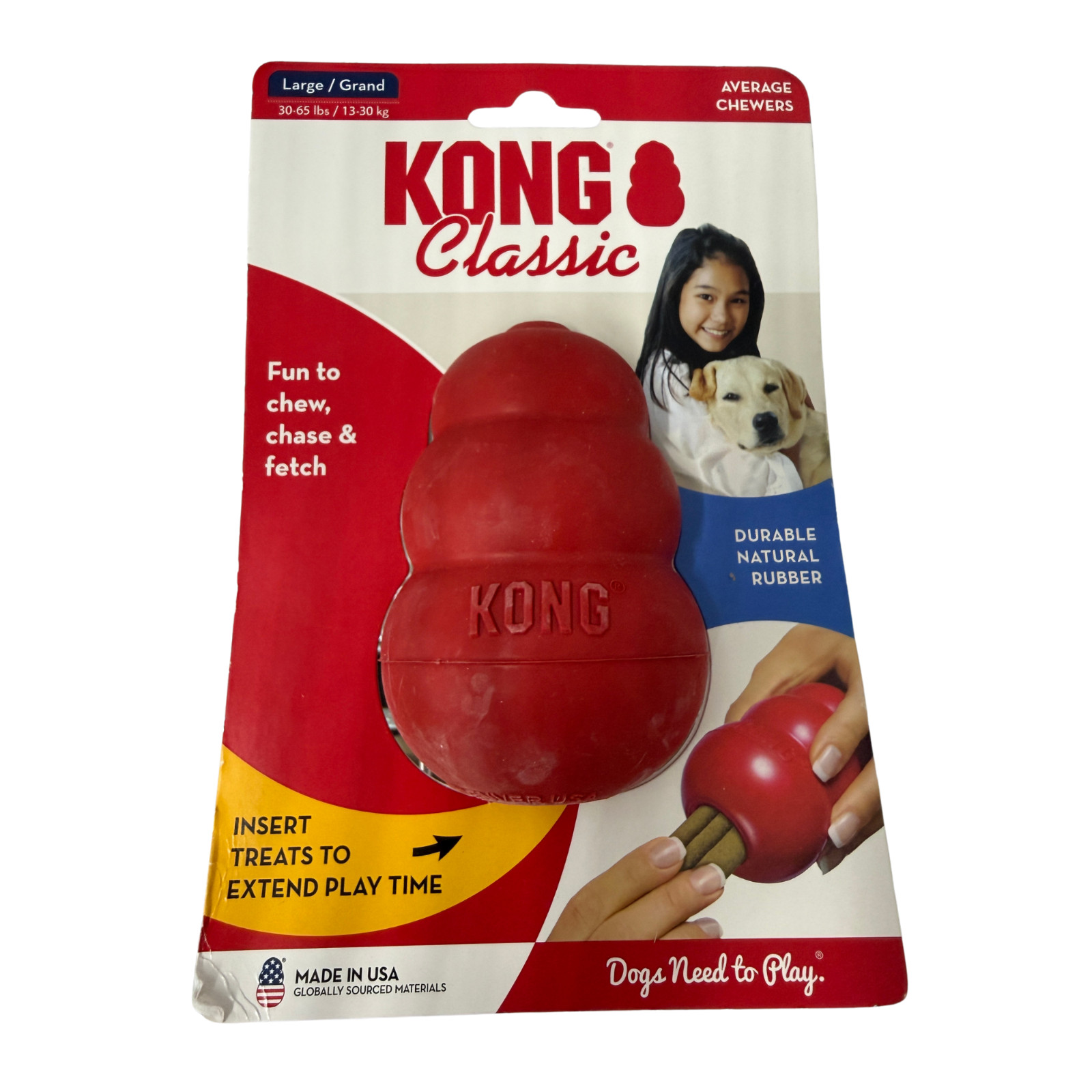 KONG Classic LARGE Durable Fetch & Chew Dog Toy Treat Stuffa