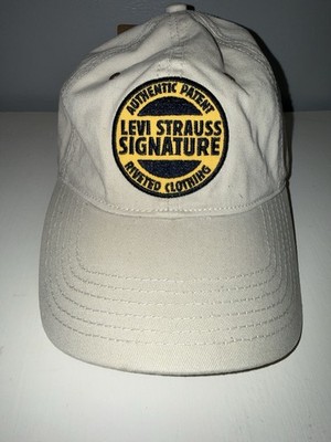 Vtg Levi Strauss Signature Hat Levis Baseball Cap Tan Leather Strap Back Adjusts