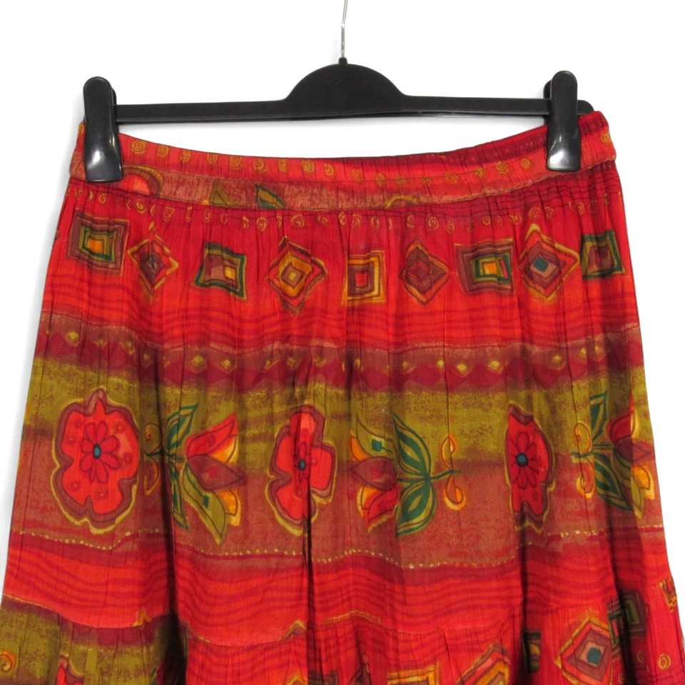 Maxi Falda PHOOL Roja/Multi Voluntad Plisada BOHO HIPPY FLORAL CAMPESINA EN NIVELES Talla XL Foto 2 de 4