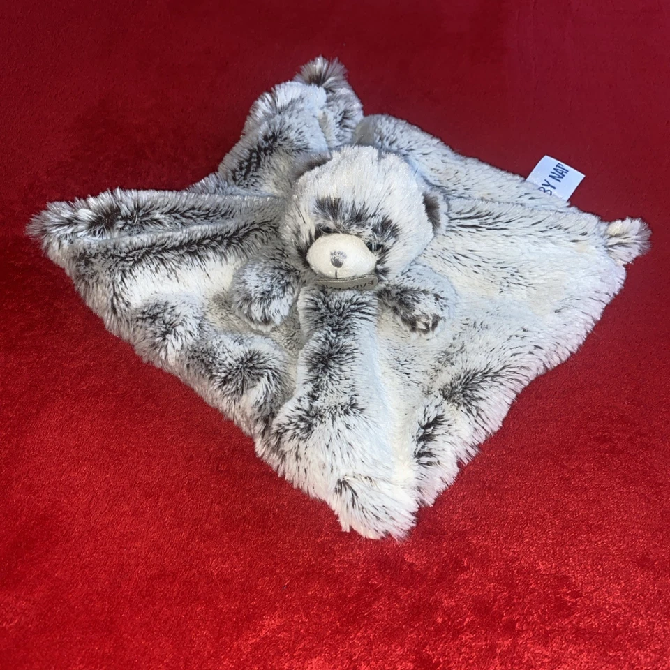 🇫🇷 Doudou Plat Ours Blanc Gris Chiné Fourrure Les Flocons BABYNAT ÉTAT NEUF - Photo 2/4