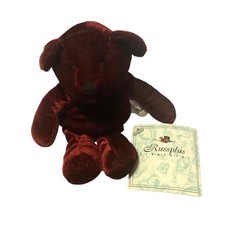 Vtg Russplus Burgundy Velvet Teddy Bear Plush 6.5 Handmade Collectible has Tags