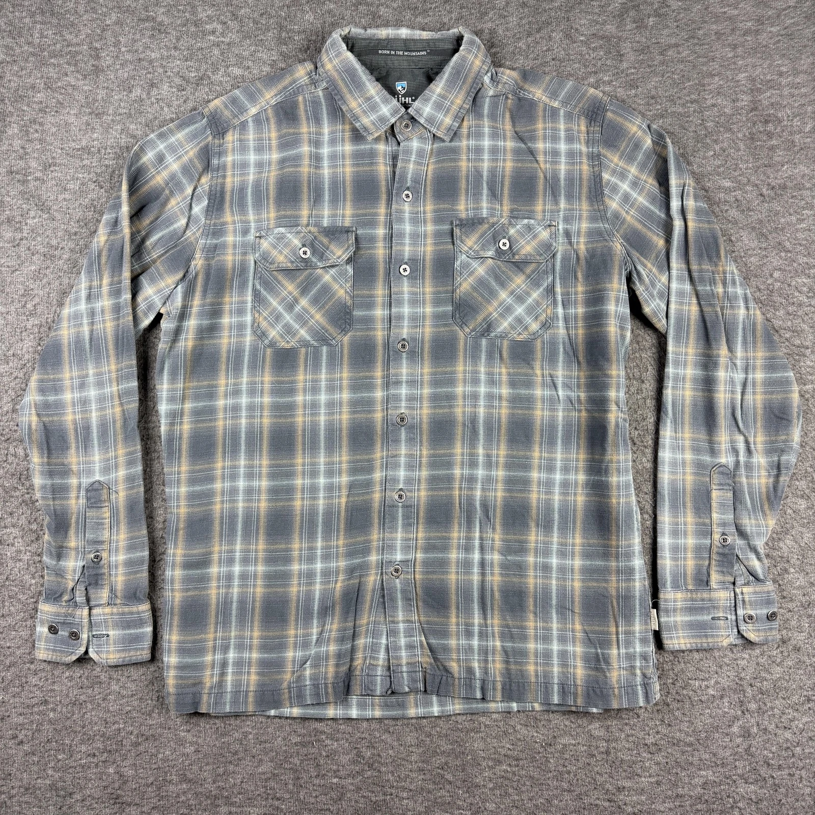 Kuhl Shirt Mens Medium Gray Plaid Button Up Long Sleeve Cotton Tencel Outdoor