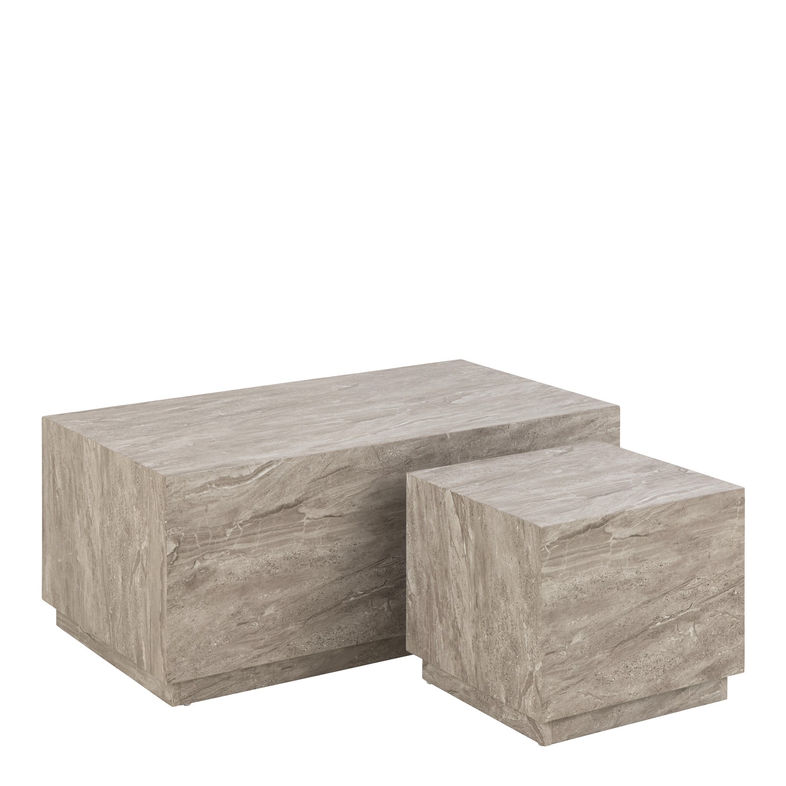 Grey Marble Coffee Table Set - Modern Nesting Tables with Wooden Base